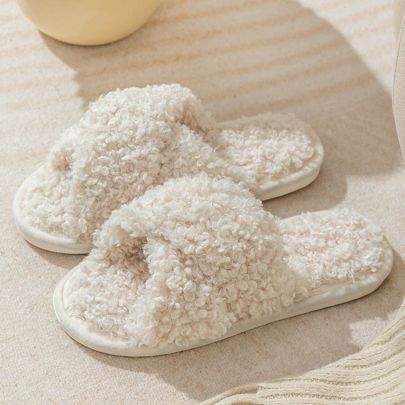 FrostStep Cross-Strap Plush Slipper