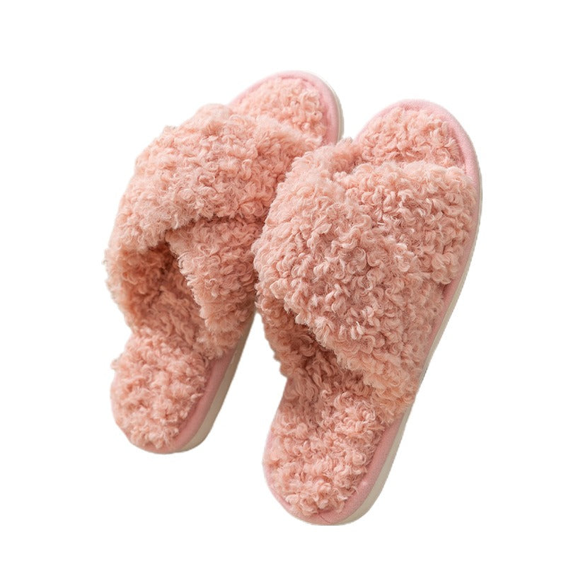 FrostStep cross-strap plush slipper – cozy slippers, detail view