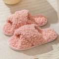 FrostStep cross-strap plush slipper – warm winter house shoes, side view