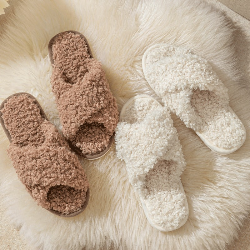FrostStep Cross-Strap Plush Slipper