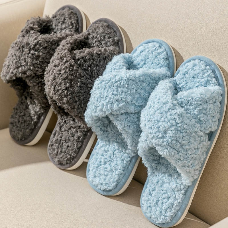 FrostStep cross-strap plush slipper – warm winter house shoes for women, view 5