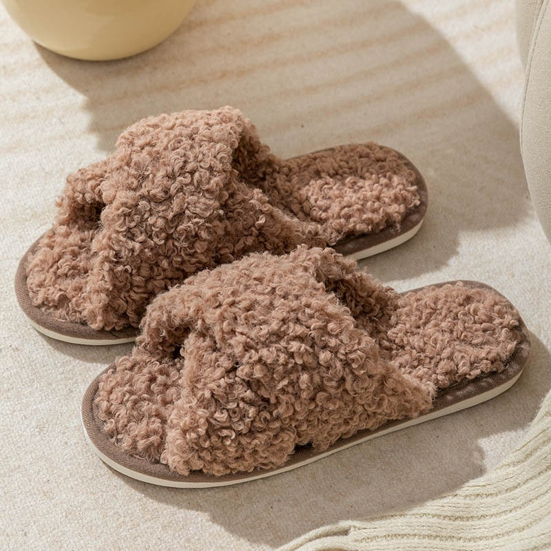 FrostStep Cross-Strap Plush Slipper